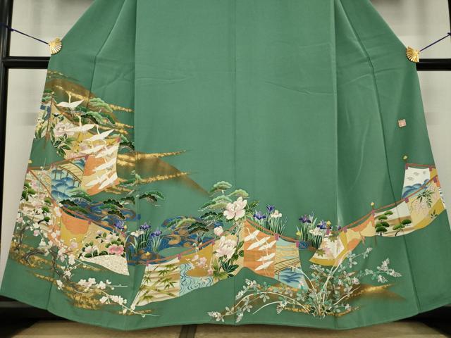 平和屋着物●豪華色留袖　作家物　駒刺繍　飛鶴風景花文　正絹　逸品　AABI5341ck
