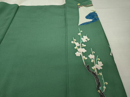 平和屋着物●豪華色留袖　作家物　駒刺繍　飛鶴風景花文　正絹　逸品　AABI5341ck