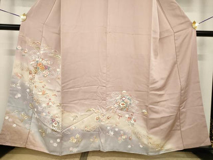 平和屋着物●色留訪問着　駒刺繍　飾花宝尽くし　暈し染め　金彩　正絹　逸品　AABI5343ck