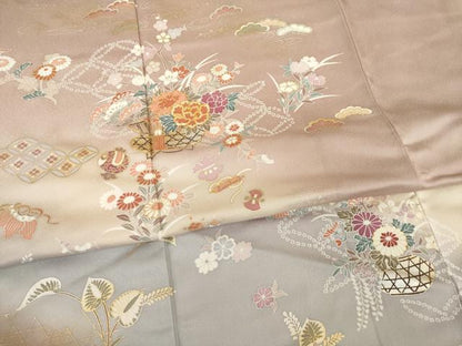 平和屋着物●色留訪問着　駒刺繍　飾花宝尽くし　暈し染め　金彩　正絹　逸品　AABI5343ck
