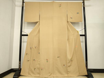 平和屋着物●ファッションデザイナー 花井幸子　訪問着　刺繍　器物花文　正絹　逸品　AABI5344ck