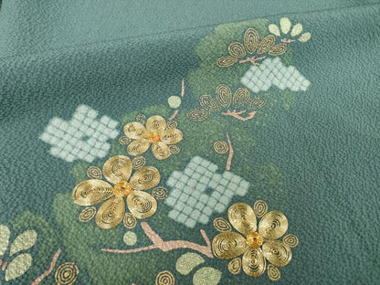 平和屋着物●訪問着　駒刺繍　松竹梅雪輪花文　金彩　やまと誂製　正絹　逸品　AABI5345ck