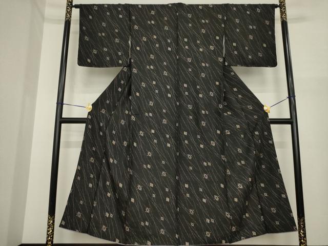 平和屋着物●上質な紬　菱文　正絹　逸品　AABI5346ck