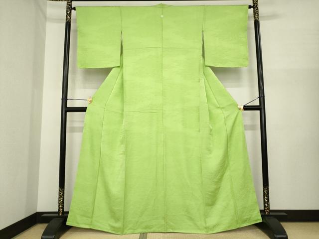 平和屋着物●上質な色無地　青海波地紋　若苗色　正絹　逸品　未使用　AABI5347ck