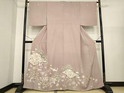 平和屋着物●豪華色留袖　駒刺繍　松皮菱飛鶴宝尽くし　金彩　正絹　逸品　AABI5348ck