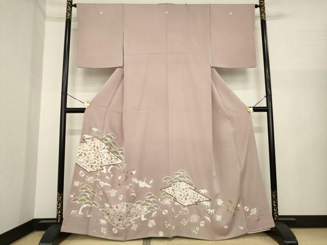 平和屋着物●豪華色留袖　駒刺繍　松皮菱飛鶴宝尽くし　金彩　正絹　逸品　AABI5348ck