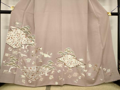 平和屋着物●豪華色留袖　駒刺繍　松皮菱飛鶴宝尽くし　金彩　正絹　逸品　AABI5348ck