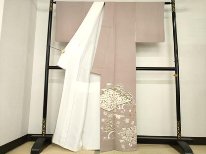 平和屋着物●豪華色留袖　駒刺繍　松皮菱飛鶴宝尽くし　金彩　正絹　逸品　AABI5348ck