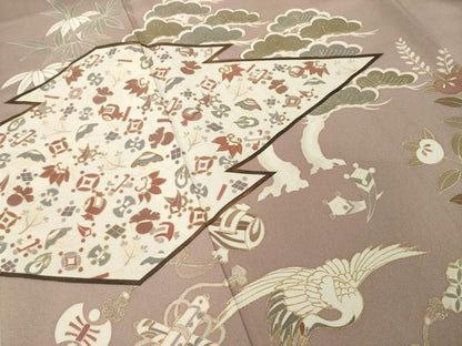 平和屋着物●豪華色留袖　駒刺繍　松皮菱飛鶴宝尽くし　金彩　正絹　逸品　AABI5348ck