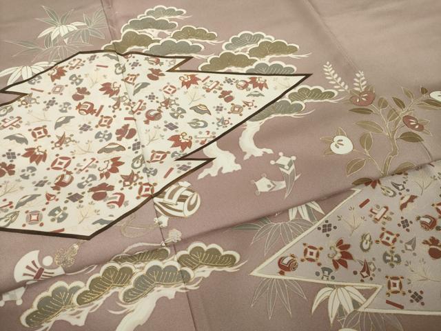 平和屋着物●豪華色留袖　駒刺繍　松皮菱飛鶴宝尽くし　金彩　正絹　逸品　AABI5348ck