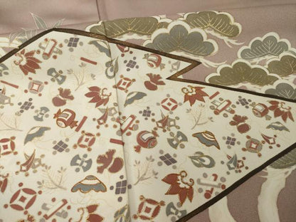 平和屋着物●豪華色留袖　駒刺繍　松皮菱飛鶴宝尽くし　金彩　正絹　逸品　AABI5348ck