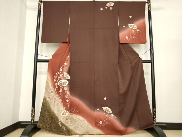 平和屋着物●訪問着　絞り　地紙花文　暈し染め　正絹　逸品　AABI5349ck