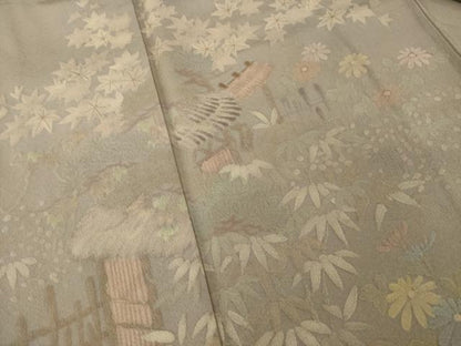 平和屋着物●訪問着　刺繍　風景文　正絹　逸品　AABI5351ck