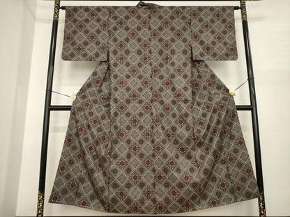 平和屋着物●本場大島紬　龍郷絣　花菱文　正絹　逸品　AABI5353ck