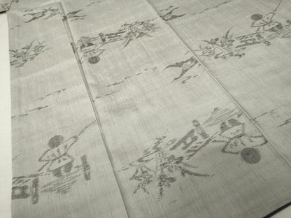 平和屋着物●小千谷紬　人物文　香素里　ログウッド　反端付き　正絹　逸品　未使用　AABI5354ck