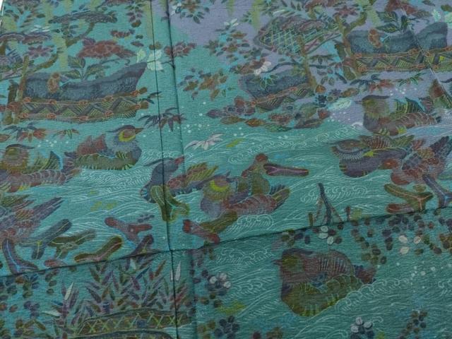 平和屋着物●前田仁仙　仁仙更紗　訪問着　鴛鴦花文　正絹　逸品　AABI5356ck