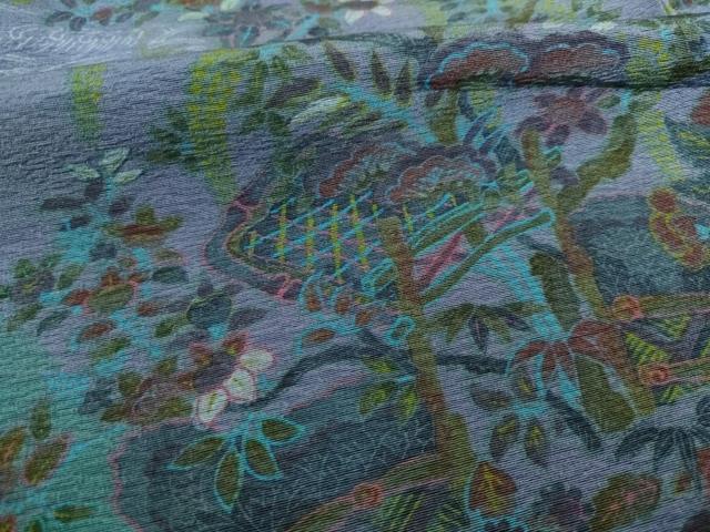 平和屋着物●前田仁仙　仁仙更紗　訪問着　鴛鴦花文　正絹　逸品　AABI5356ck