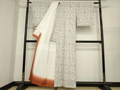 平和屋着物●本場大島紬　白大島　カタス9マルキ　飾花文　正絹　逸品　AABI5359ck