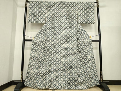 平和屋着物●上質な小紋　総絞り　網目文　正絹　逸品　AABI5360ck