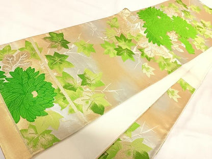 平和屋着物◎六通柄袋帯 唐織 草花文 金銀糸 正絹 逸品 AABI5364yx
