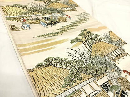 平和屋着物◎六通柄袋帯 唐織 人物風景文 金銀糸 正絹 逸品 AABI5365yx