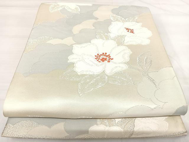 平和屋着物◎六通柄袋帯 唐織 草花文 銀糸 正絹 逸品 AABI5366yx
