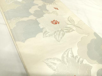 平和屋着物◎六通柄袋帯 唐織 草花文 銀糸 正絹 逸品 AABI5366yx