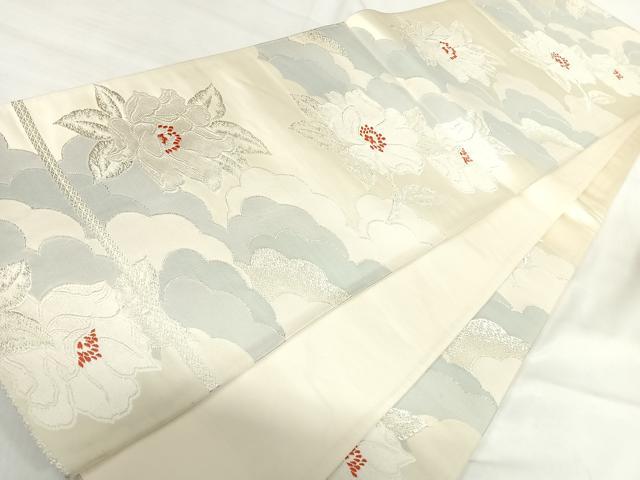 平和屋着物◎六通柄袋帯 唐織 草花文 銀糸 正絹 逸品 AABI5366yx