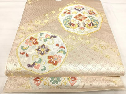 平和屋着物◎六通柄袋帯 唐織 花鳥文 金銀糸 正絹 逸品 AABI5373yx