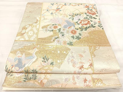 平和屋着物◎六通柄袋帯 唐織 九百錦 平安花鳥 正絹 逸品 AABI5377yx