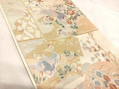 平和屋着物◎六通柄袋帯 唐織 九百錦 平安花鳥 正絹 逸品 AABI5377yx