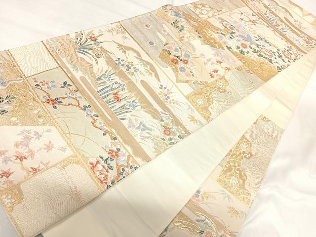 平和屋着物◎六通柄袋帯 唐織 九百錦 平安花鳥 正絹 逸品 AABI5377yx