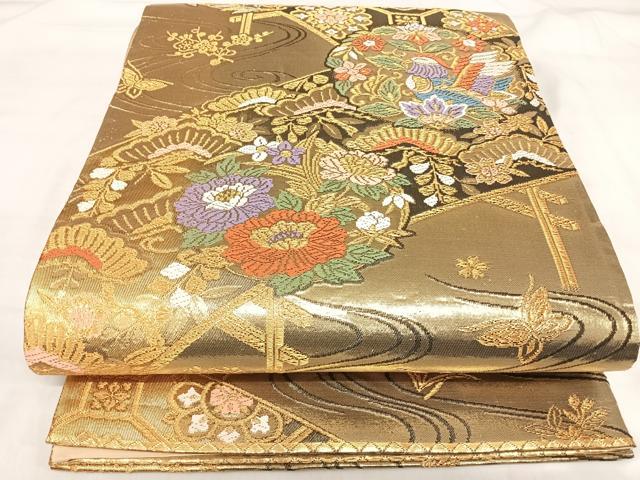 平和屋着物◎六通柄袋帯　唐織　はなやぎ　金糸　正絹　逸品　AABI5380yx