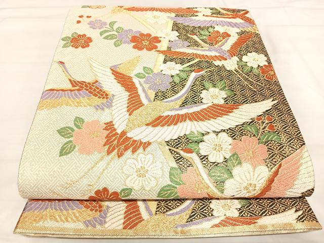 平和屋着物◎佐賀錦　六通柄袋帯　唐織　飛鶴花文　金糸　正絹　逸品　AABI5382yx