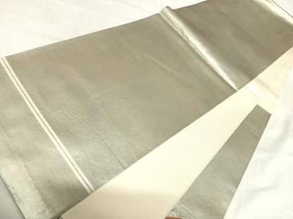 平和屋着物◎太鼓柄袋帯　唐織　笹竹文　銀糸　正絹　逸品　AABI5386yx