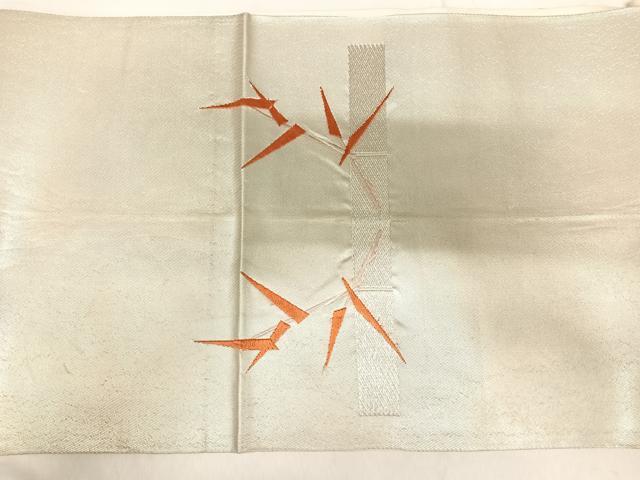 平和屋着物◎太鼓柄袋帯　唐織　笹竹文　銀糸　正絹　逸品　AABI5386yx