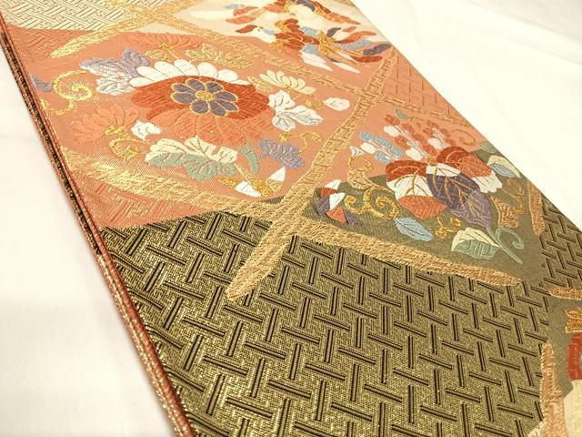 平和屋着物◎佐賀錦　六通柄袋帯　唐織　花鳥文　金銀糸　正絹　逸品　AABI5387yx
