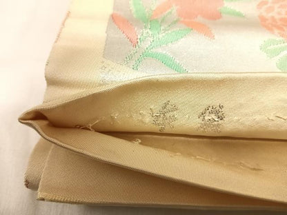 平和屋着物◎六通柄　本袋帯　色紙花文　銀糸　正絹　逸品　AABI5388yx