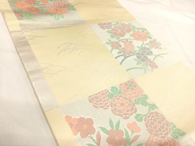 平和屋着物◎六通柄　本袋帯　色紙花文　銀糸　正絹　逸品　AABI5388yx