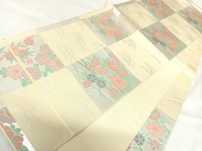 平和屋着物◎六通柄　本袋帯　色紙花文　銀糸　正絹　逸品　AABI5388yx
