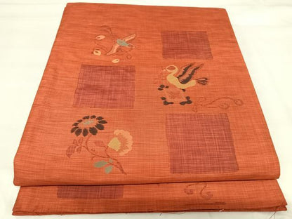 平和屋着物◎六通柄袋帯　草子　花喰い鳥　正絹　逸品　AABI5393yx