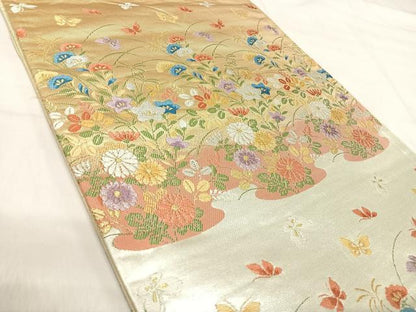平和屋着物◎六通柄袋帯　唐織　花蝶文　金銀糸　正絹　逸品　AABI5394yx