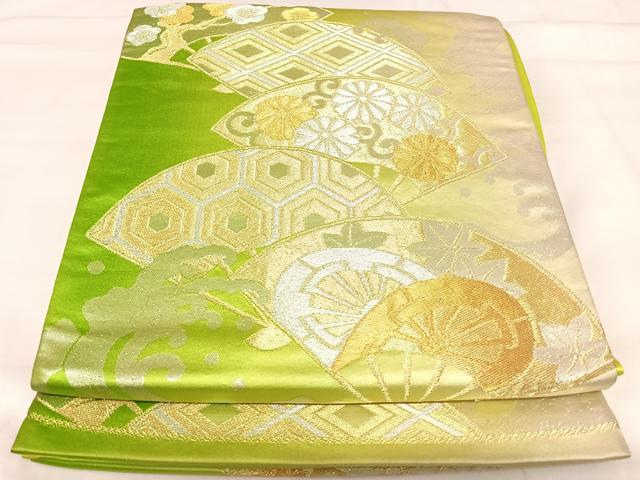 平和屋着物◎六通柄袋帯　扇面花文　金銀糸　正絹　逸品　AABI5395yx