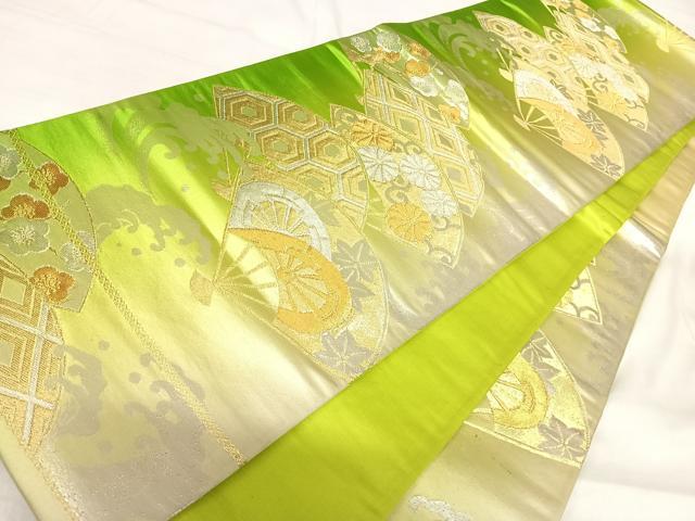 平和屋着物◎六通柄袋帯　扇面花文　金銀糸　正絹　逸品　AABI5395yx