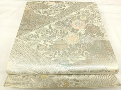 平和屋着物◎六通柄袋帯　唐織　草花文　金銀糸　正絹　逸品　AABI5396yx