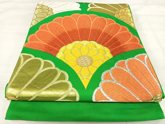 平和屋着物◎六通柄袋帯　唐織　花青海波　金銀糸　正絹　逸品　AABI5398yx