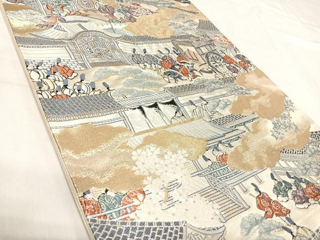 平和屋着物◎西陣　六通柄袋帯　唐織　九百錦　御所雅優文　金銀糸　正絹　逸品　AABI5401yx