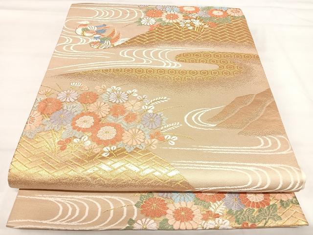平和屋着物◎六通柄袋帯 唐織 鴛鴦花文 金糸 正絹 逸品 AABI5410yx