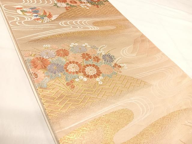 平和屋着物◎六通柄袋帯 唐織 鴛鴦花文 金糸 正絹 逸品 AABI5410yx