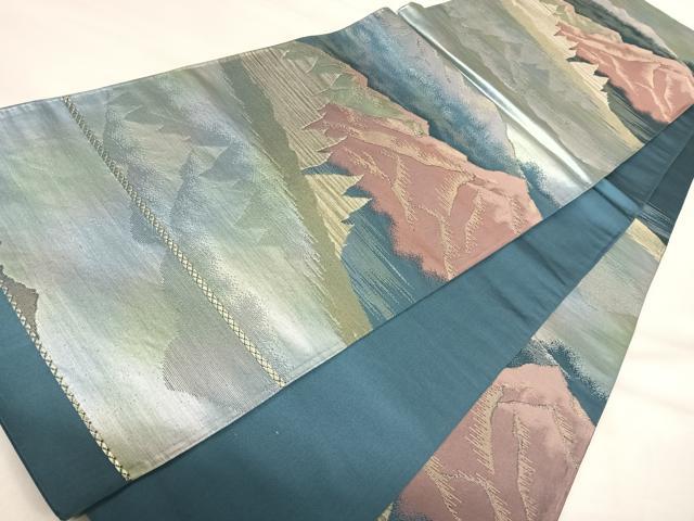 平和屋着物◎六通柄袋帯 風景文 金銀糸 正絹 逸品 AABI5412yx
